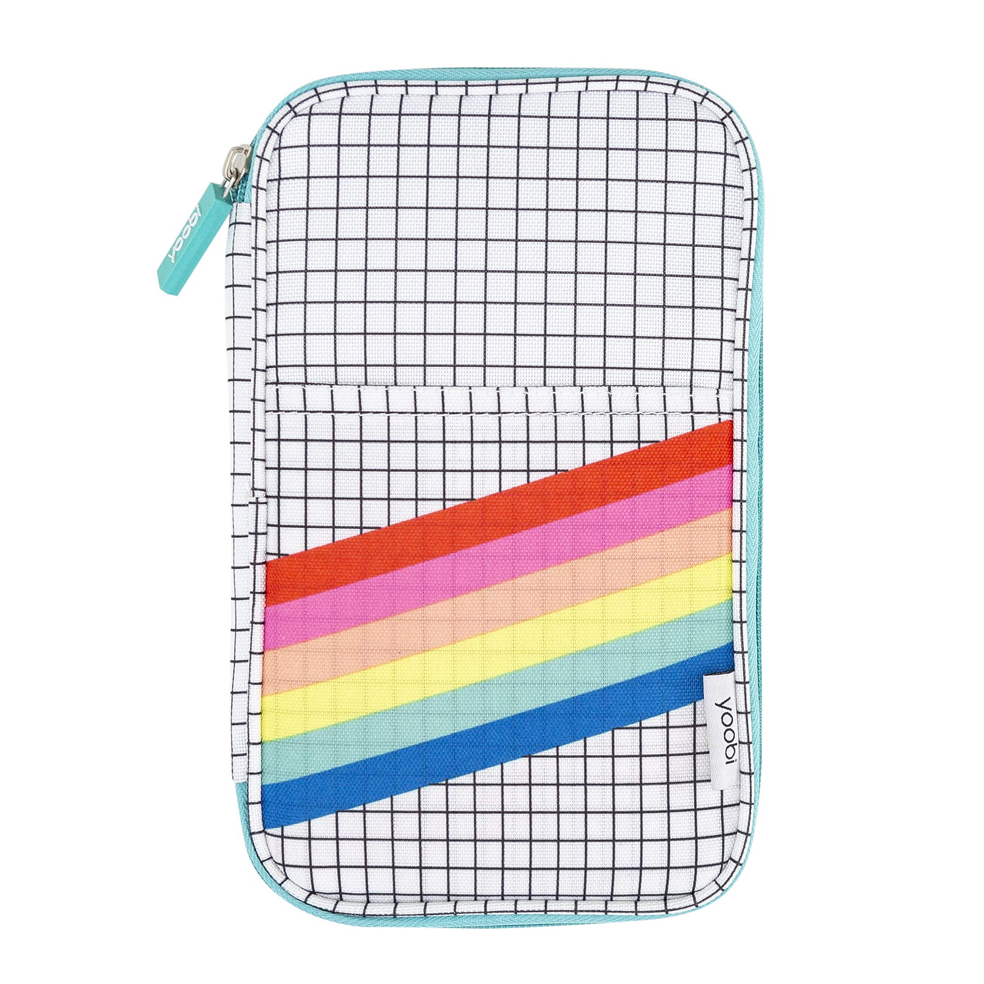 Yoobi | Pencil Case with 2 Zippers for Organization | Grid Rainbow Stripe