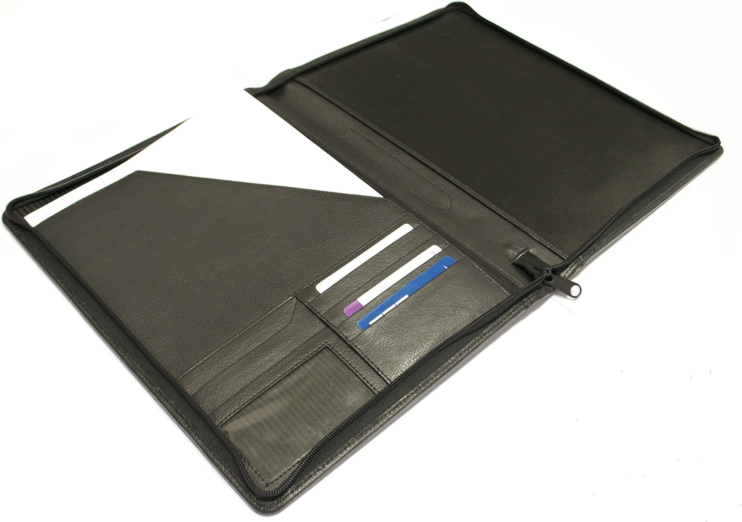 Real Leather A4 Portfolio Folder for Conference Meeting Presentation with Zipper - Black - in Chelsea Calf Leather