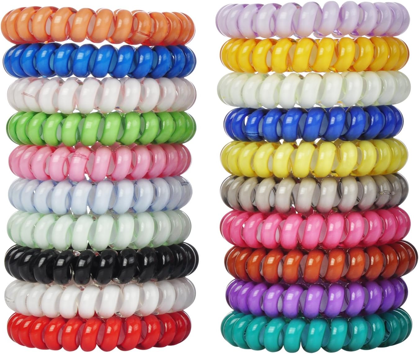 LuzGod 20 Color 20 PCS No Crease Spiral Hair Ties Spiral Coil Hair Elastics No Damage Hair Band Ponytail Holder