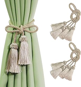 fenghuangwu4 Pack Curtain Tiebacks Handmade Decorative Curtain Holdbacks Rope with Tassel- Beige