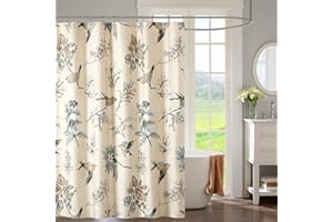 Madison Park Shower Curtain, Bird & Leaf Print, Farmhouse Shower Curtain for Bathroom, Modern Country Bathroom Décor, Machine Washable, Cotton Shower Curtain, Quincy, 72x72" Khaki
