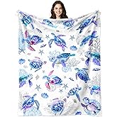 Rnmkertio Sea Turtle Blanket Gifts Soft Flannel Turtles Loves Throw Blanket Bedding Decor Ocean Turtle Gifts Stuff Merch for Kids Adults 50"x40" Blue-Turtle