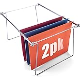 Officemate Letter Size Hanging File Frame, 2-Pack File Holder, Silver | Steel Hanging File Frame Adjustable 14 to 18-Inches, Fits In Deep Drawers, Shelf or Bankers Box, Holds Letter-Size Folders
