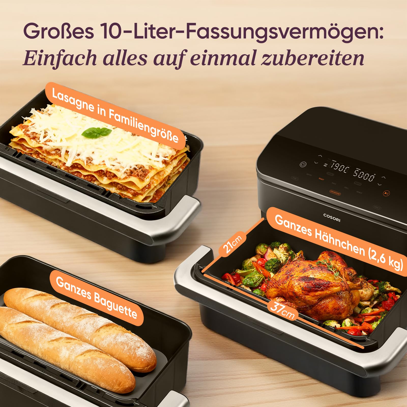 COSORI Heißluftfritteuse 2 Kammern, Dual Blaze TwinFry 10L Airfryer, mit 4 Heizrohren und flexiblen Kammern, gleichmäßige Hitzeverteilung, Temperatur bis 240 Grad C, Schwarz, TF102S 5