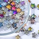 Guoxin 100 Pcs Glass Star Beads Plated Crystal Spacer Beads for DIY Craft Jewelry Making Bracelet Necklace 8mm (Star)