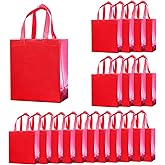 Haokuaile 20 Pcs Glossy Red non-woven Gift Bags with Handles & Bottom Cardbord Insert,8.27 x 9.84 x 4.72 In,for Xmas, Birthday, Wedding, Party,Easter (Red, X-Small)