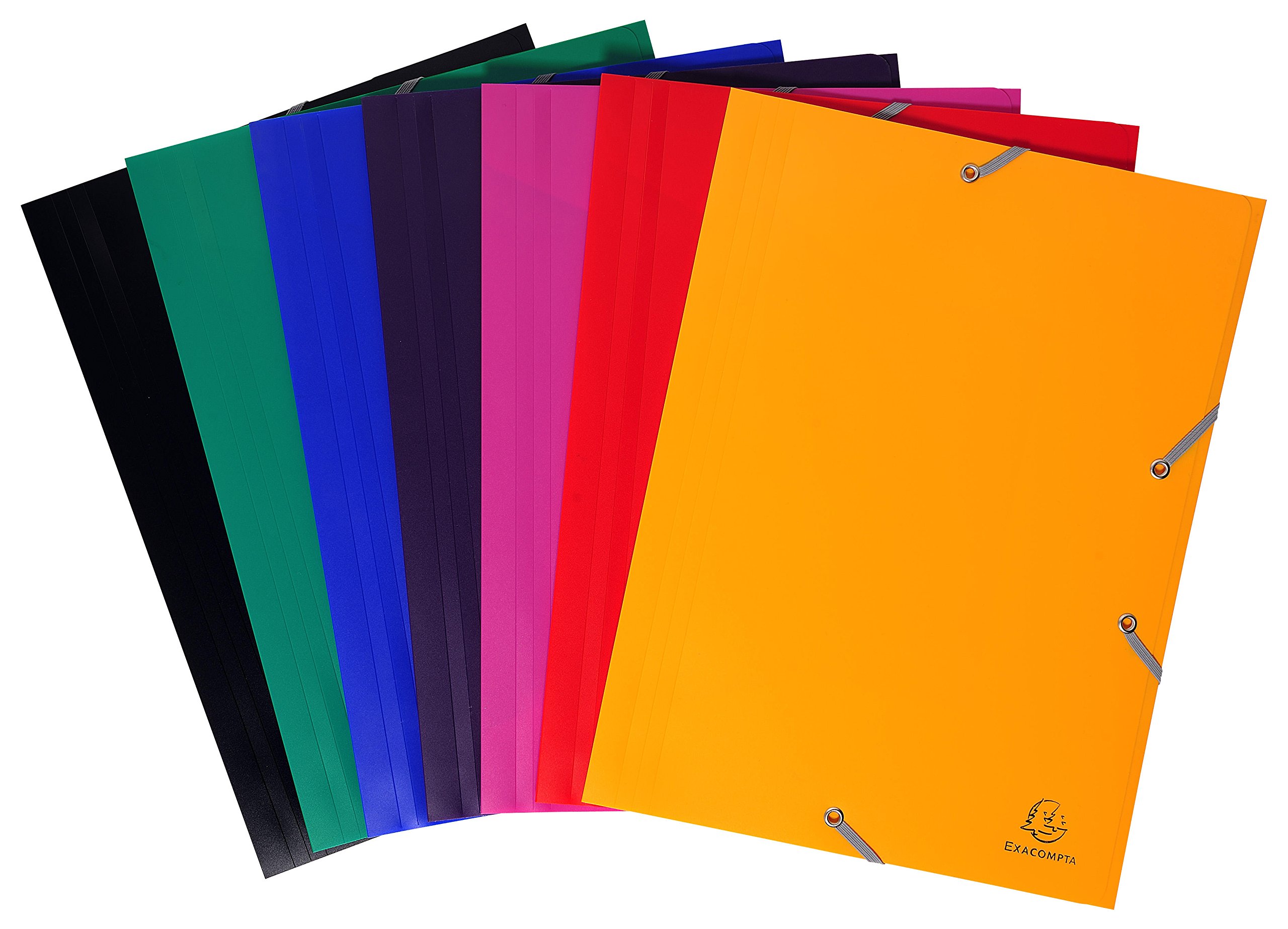 Exacompta - Ref 559000E - Uni PP Opaque Elasticated 3-Flap Folder - Suitable for A4 Documents, 0.5mm Polypropylene, Suitable for Confidentiality - Assorted Colours (Pack of 10)