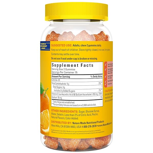 NATURE MADE VITAMIN C 250 MG PER SERVING, DIETARY SUPPLEMENT FOR IMMUNE SUPPORT, VITAMIN C GUMMIES FOR ADULTS, 150 GUMMIES, 75 DAY SUPPLY
