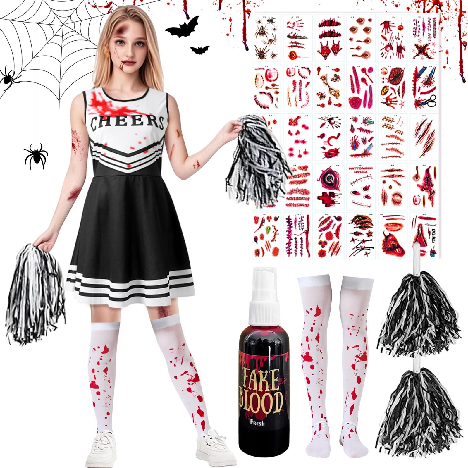Photo 1 of ***DIRTY/ MISSING ALL ACCESSORIES*** DUOLAM Halloween Zombie Cheerleader Costume for Girls: Scary Bloody Fearleader Cosplay Outfit Horror Costumes for Party Dress Up (L)
