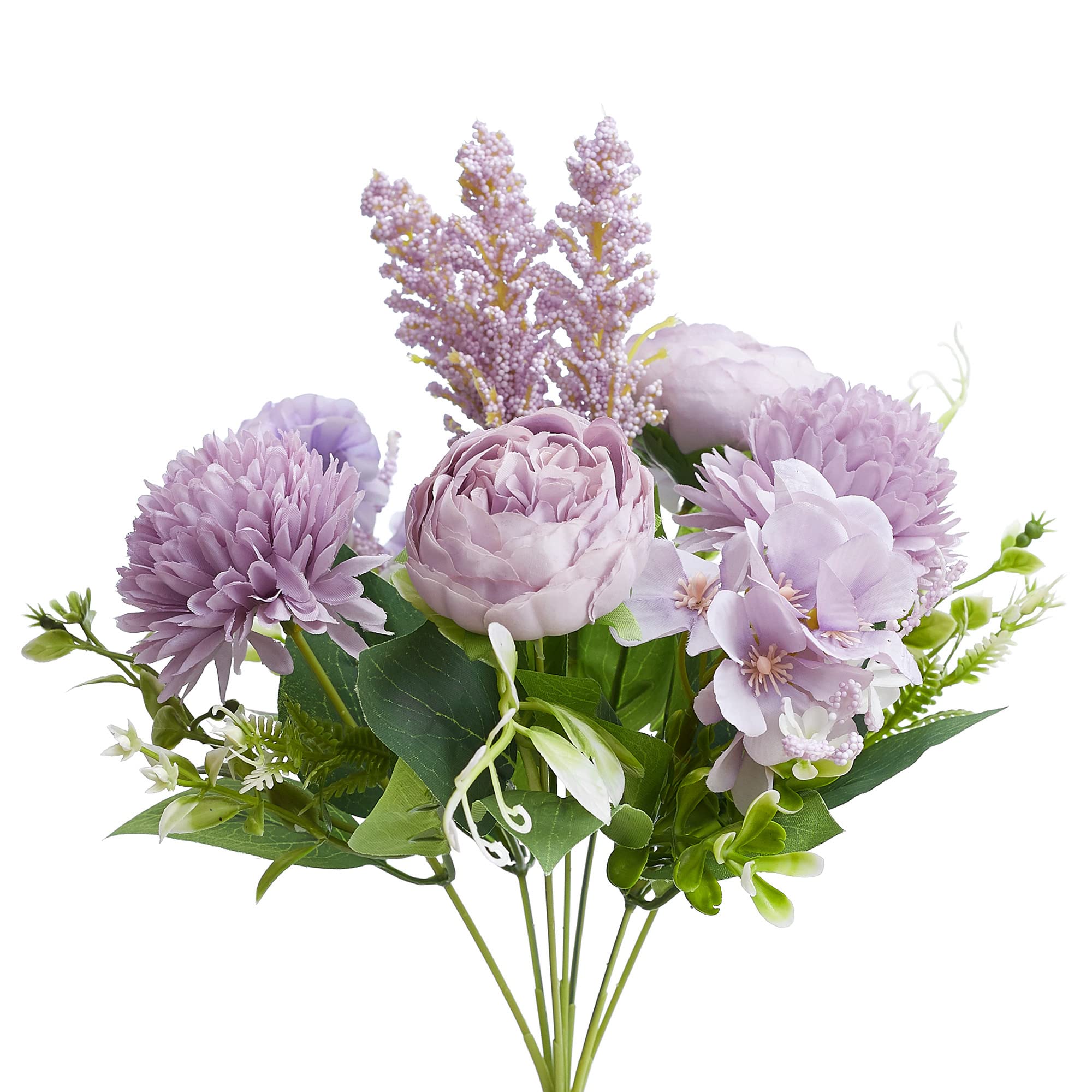 The Baked Studio – Silk Artificial Flower Bouquet (Philippine Roses, Peonies, Dandelion Flower Balls and Foliage) – Realistic Fake Plant for Cake Decoration, Home Décor, Weddings and Crafts (Lavender)