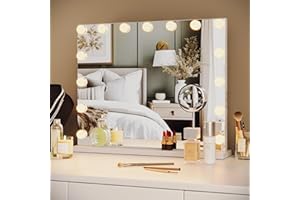 24"x22" Large Lighted Vanity Mirror with 15 Dimmable LEDs - 3X Magnification, 3 Color Modes, Touch Control, USB+Bluetooth (Wh