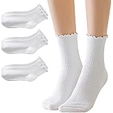 DONBIQI Ruffle Turn-Cuff Socks Women, Casual Cute Girl Ruffle Crew Socks Breathable Cool Frilly Socks