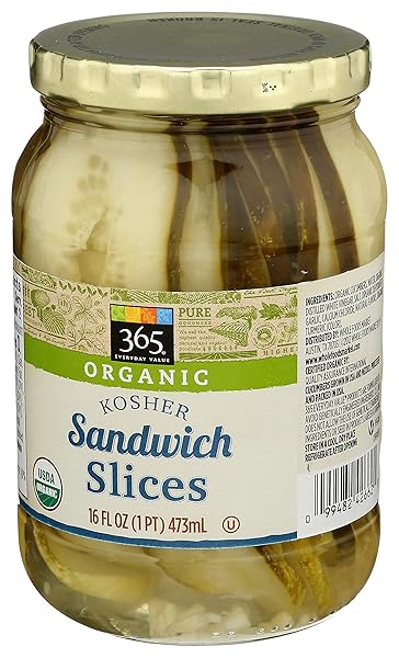 365 BY WHOLE FOODS MARKET, ORGANIC FRESH KOSHER SANDWICH PICKLE SLICES, 16 FL OZ