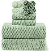 8-Piece Bath Towel Set, 2 Extra Large Bath Towel Sheets, 2 Hand Towels and 4 Washcloths - Highly Absorbent Quick Dry Polyester,Ultra Soft Towel Set for Bathroom, Waffle Weave Design, Pack of 8, Green