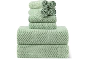 SMUGE 8-Piece Bath Towel Set, 2 Extra Large Bath Towel Sheets, 2 Hand Towels and 4 Washcloths - Highly Absorbent Quick Dry Microfiber,Ultra Soft Towel Set for Bathroom, Waffle Weave Design, Pack of 8, Green