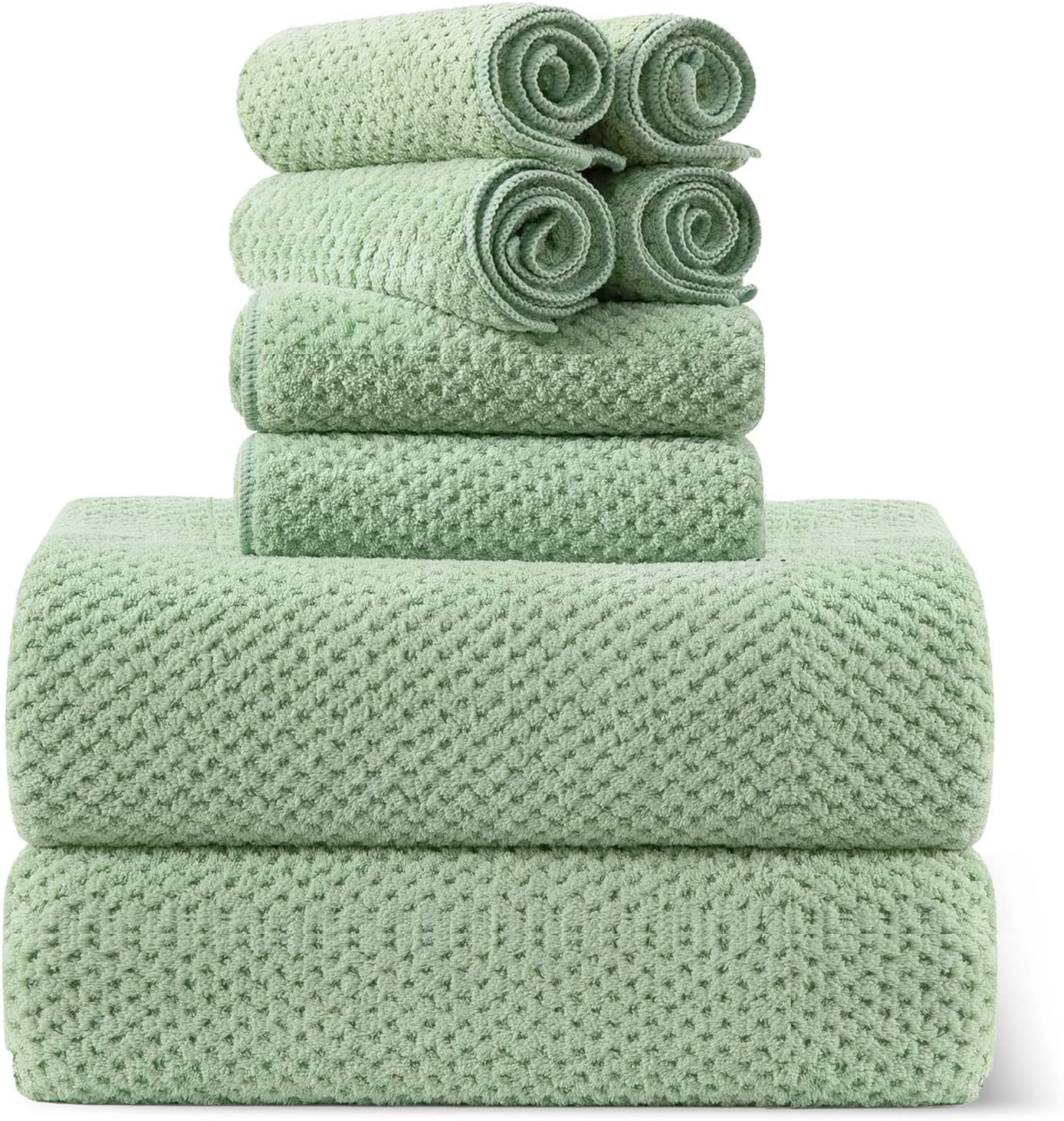 Photo 1 of 8-Piece Bath Towel Set, 2 Extra Large Bath Towel Sheets, 2 Hand Towels and 4 Washcloths - Highly Absorbent Quick Dry Microfiber,Ultra Soft Towel Set for Bathroom, Waffle Weave Design, Pack of 8, Green