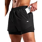 MIER Mens 2-in-1 Running Shorts Quick Dry Gym Workout Athletic Training Shorts with Compression Liner,3 Zipper Pockets