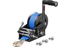 Kolvoii 3500lbs Boat Trailer Winch with 33FT Strap, Heavy Duty Hand Winch 2-Way Ratchet 4:1/8:1 Gear Ratio, Comfortable Handle for Boat, Trailer, Marine, and Jet Ski - Blue