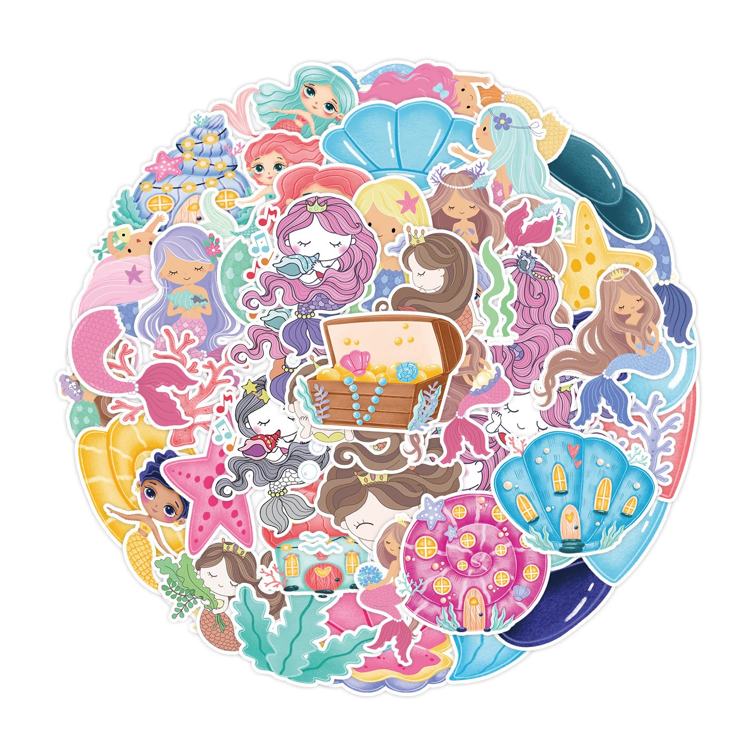 Mermaid Vinyl Stickers 50Pcs for Water Bottles Laptop Computer Skateboard, Cute Sticker Gift for Kids Teens Waterproof — image 1