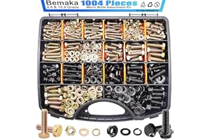 Bemaka 1004Pcs Metric Bolts and Nuts Assortment Kit - Grade 8.8 M4 M5 M6 M8 Bolts and Nuts Kit & 10.9 Grade M6x1.0, M8x1.25, M10x1.5 Flange Bolt Assortment, Hex Bolts, Nuts and Washers Kit (12-30mm)