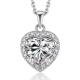 MomentWish Heart Necklace for Women, 1 Carat Simulated Moissanite Necklace for Her 925 Sterling Silver Halo Pendant Anniversary Valentine's Day Birthday Gifts for Mom Wife Girlfriend-Heart