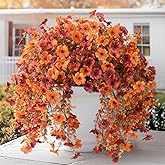 Artificial Faux Mums Fall Flowers for Outdoor Outside Decoration, 2 PCS Fake Silk Daisy Flower Plants Realistic UV Resistant for Home Porch Balcony Patio Autumn Decor (Orange Brown