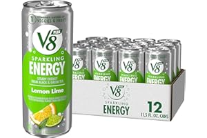 V8 +ENERGY V8 +SPARKLING ENERGY Lemon Lime Energy Drink, Made with Real Vegetable and Fruit Juices, 11.5 FL OZ Can (Pack of 12)