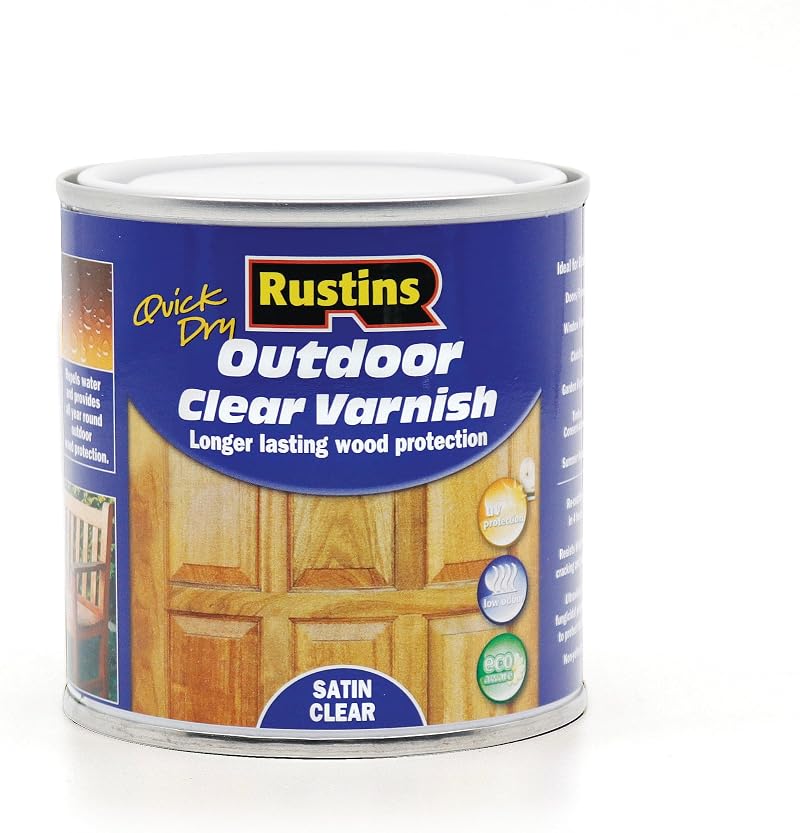 Rustins Quick Dry Outdoor Clear Varnish 250ml Satin Weather Protection UV