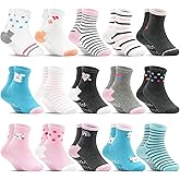 DECOVICI Toddler Non Slip Socks 15 Pairs, Kids Grip Socks for Girls Boys 0-7 Years Soft Cartoon Grippy Baby Sock with Gripper