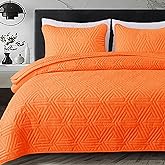 Whale Flotilla Soft Queen Size Quilt Set for All Seasons, 3-Piece Ultrasonic Geometric Quilts Bedding Set, Lightweight Reversible Bedspread, Coverlet, Bed Cover with 2 Pillow Shams, Orange