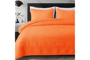 Whale Flotilla Soft King Size Quilt Set for All Seasons, 3-Piece Ultrasonic Geometric Quilts Bedding Set, Lightweight Reversible Bedspread, Coverlet, Bed Cover with 2 Pillow Shams, Orange