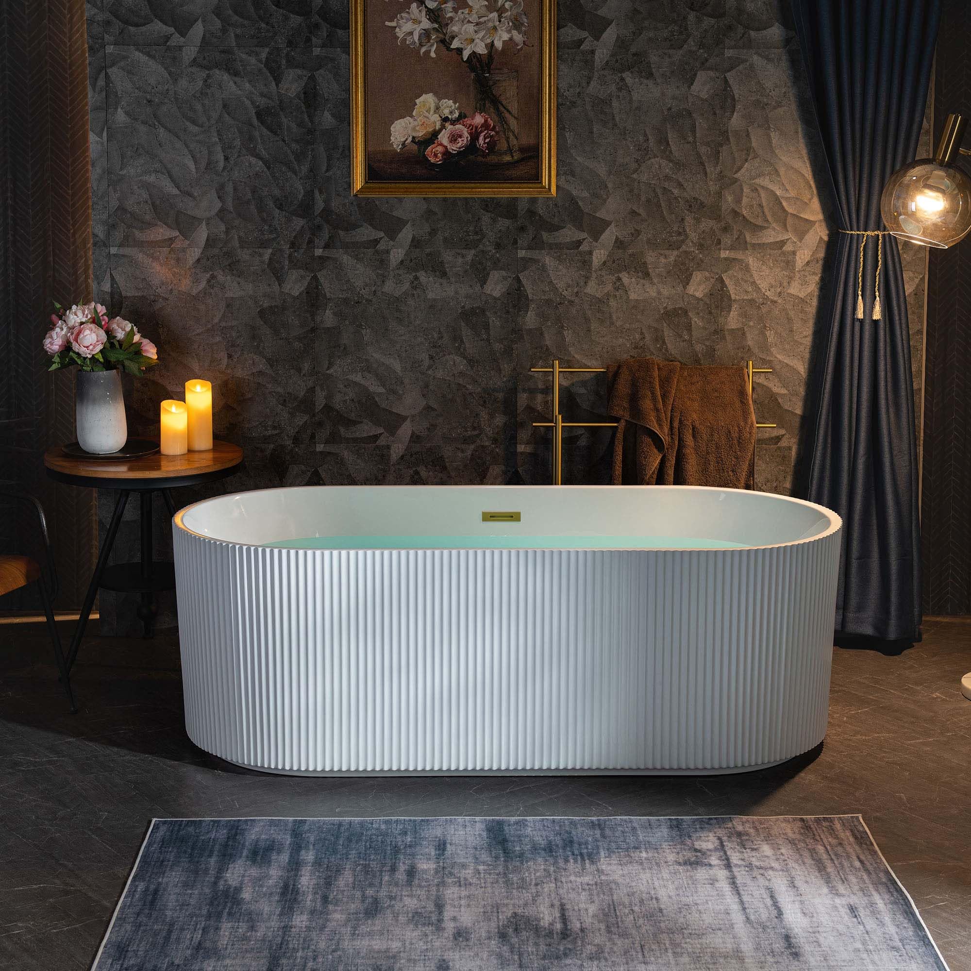 Photo 1 of **see note **WOODBRIDGE 67" L x 31-1/2" W Freestanding Contemporary Soaking Bathtub,Unique Pleated Design,with Brushed Gold Pop-Up Drain Drain and Overflow Option, White,B1526-BG