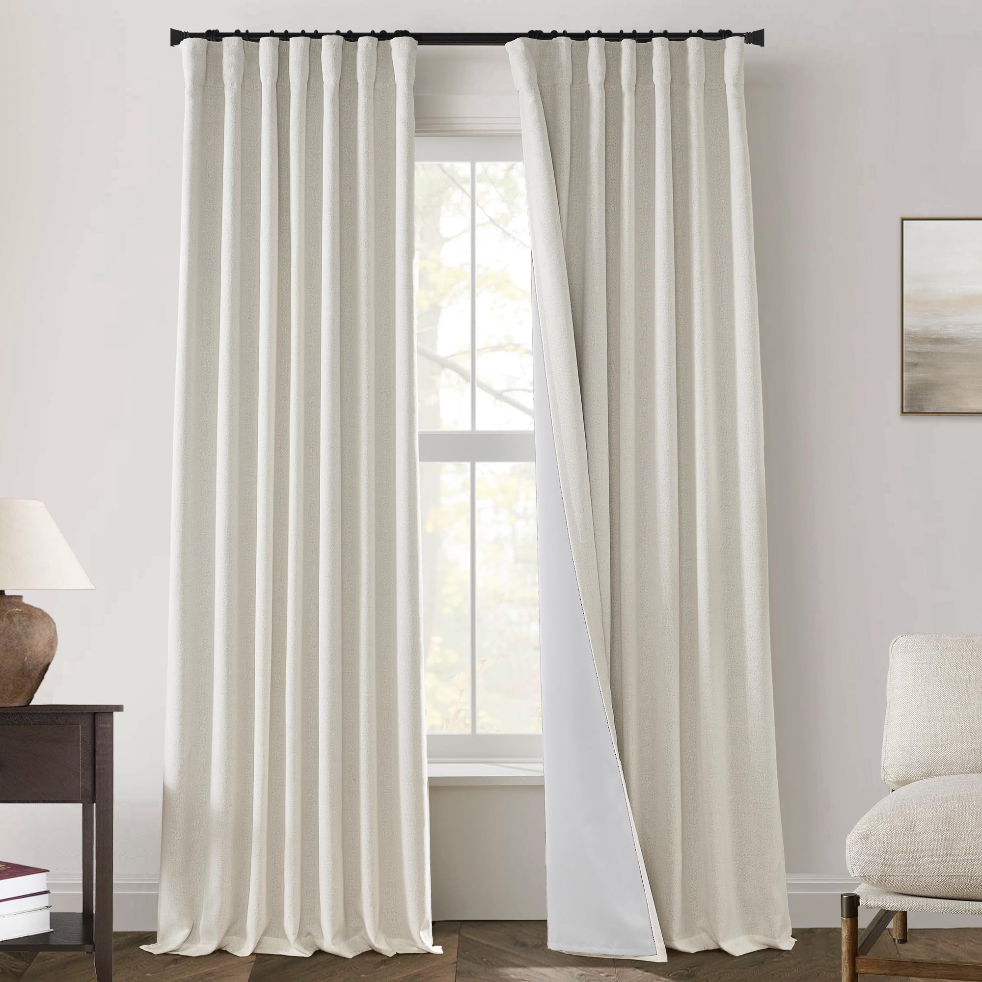 Photo 1 of PANELSBURG Extra Long Floor to Ceiling French Country Curtains by Size 108 Inches Long 2 Panels Cream Neutral Girls Privacy Curtains for Bedroom Pleated Curtain with Hooks