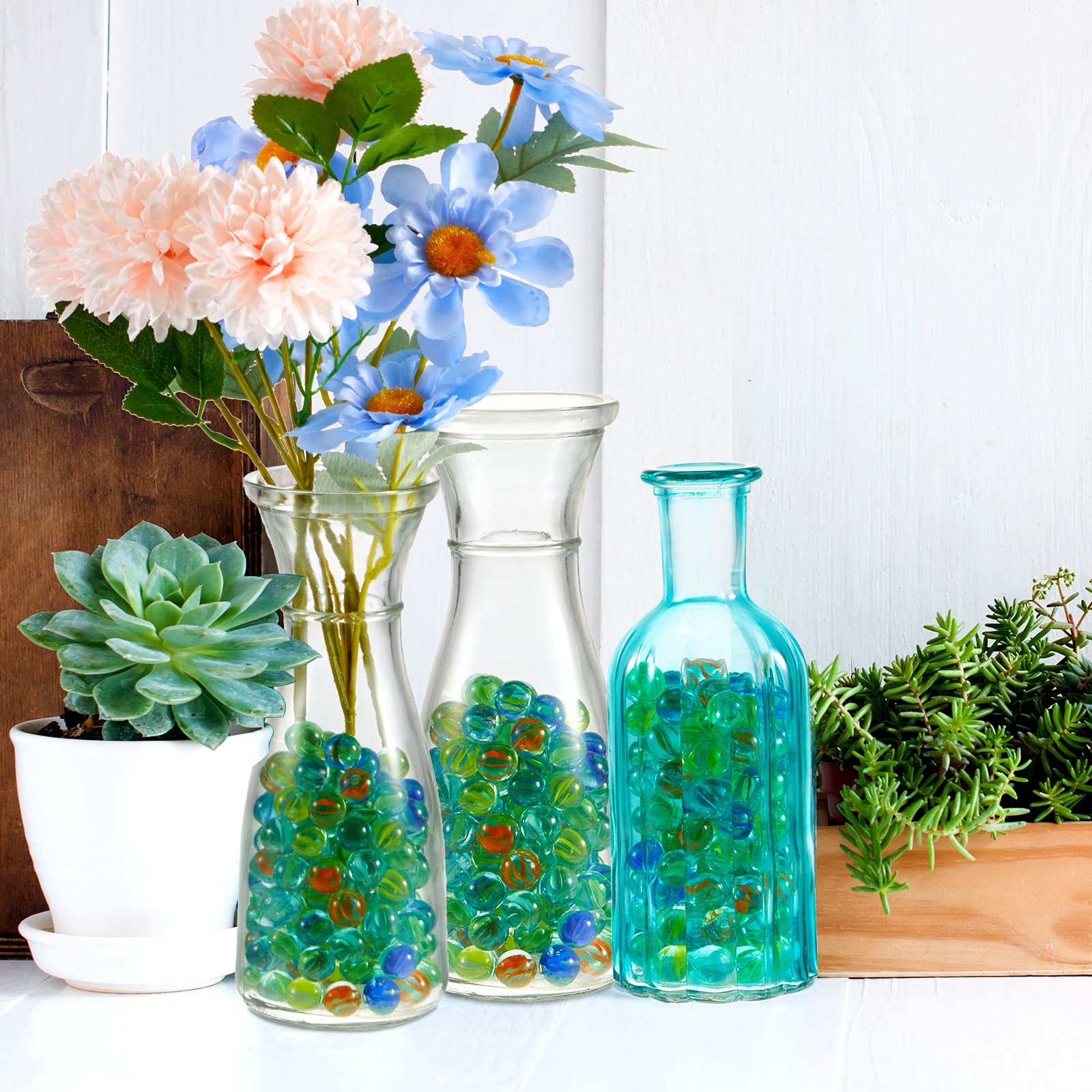 Sotiff 1000 Pieces Marbles Bulk Cats Eyes Glass Marbles Color Mixing 0.55 Inch Solid Round Glass Marble for Kids Slingshot DIY Home Decoration Chinese Checkers Game(Classic)