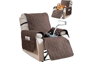 YUEANG Reversible Recliner Chair Cover, Waterproof Recliner Chair Covers with Pocket Washable Reclining Chair Cover Furniture Protector for Kids, Pets (23.6'', Chocolate)