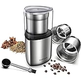 SHARDOR Electric Coffee Grinder Herb Blade Grinder Spices Grinder with 2 Removable Stainless Steel Bowls, Silver