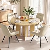 Miereirl 5 Piece 39.4" Round Dining Table Set, Sturdy Metal Frame Small Space Dining Set for 4, Dining Table Chairs Set for Apartment Dining Room (Natural Table + 4 Beige Chairs)