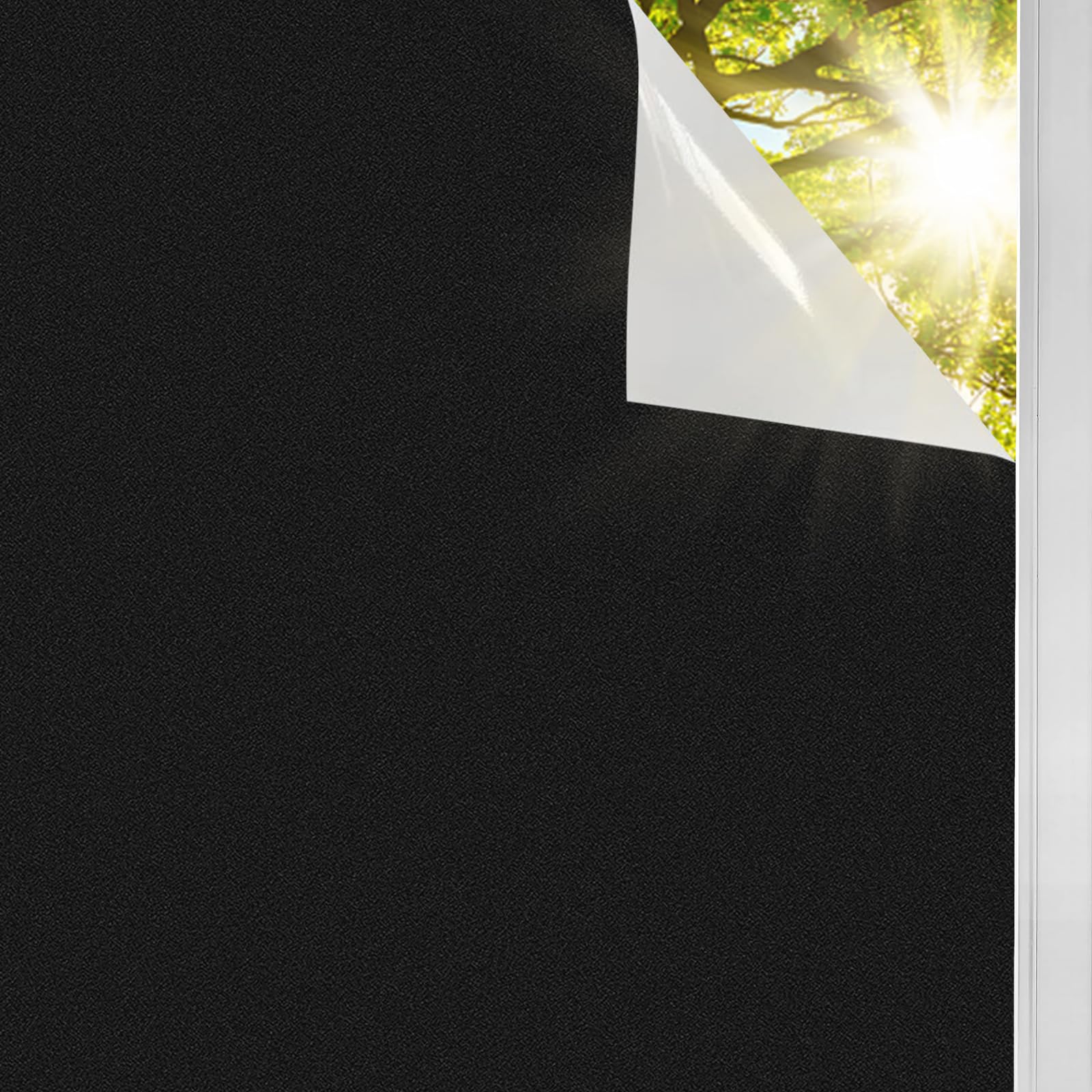 Total Blackout Window Film 60 X 200cm, Shackcom 100% Light Blocking Glass Film with Heat Resistant White Side Static Cling Coverings - Room Darkening for Privacy & Day Sleep - No Residue & Anti UV