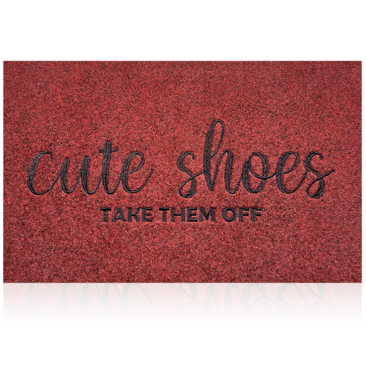 AOAOPQ Welcome Mats Cute Shoes Take Them Off Doormat Entry Mat Indoor for Front Doormats Outdoor Entrance Easy to Clean Heavy Duty Anti Slip Dark Red
