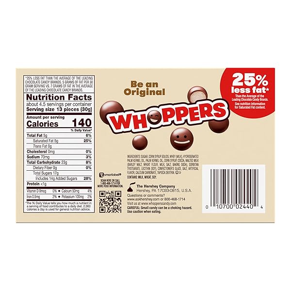 WHOPPERS MALTED MILK BALLS CANDY BOX, 5 OZ