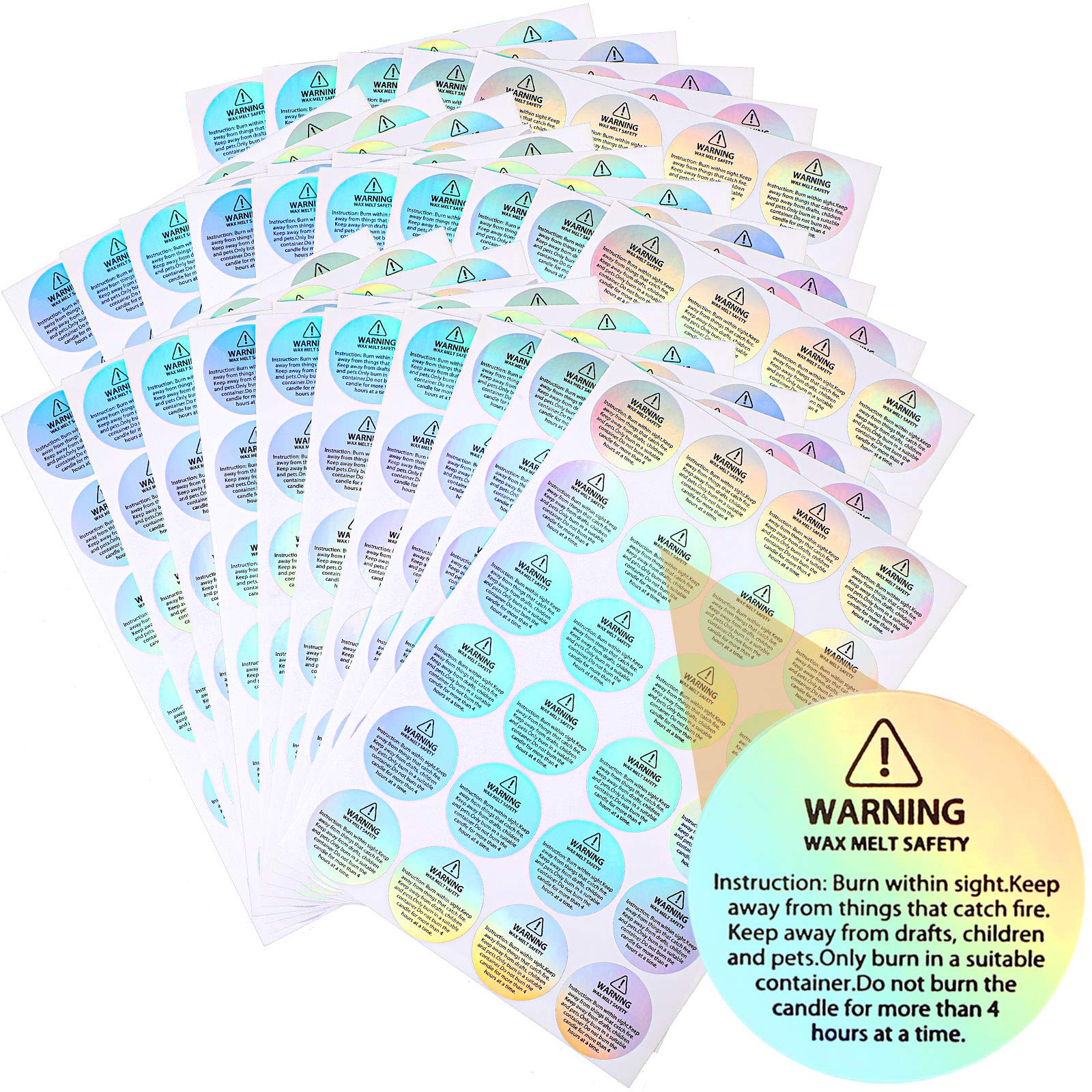 Holographic 600 Pcs Candle Warning Labels Candle Jar Container Stickers Wax Melting Safety Stickers for Jars Tins Containers Making Supplies