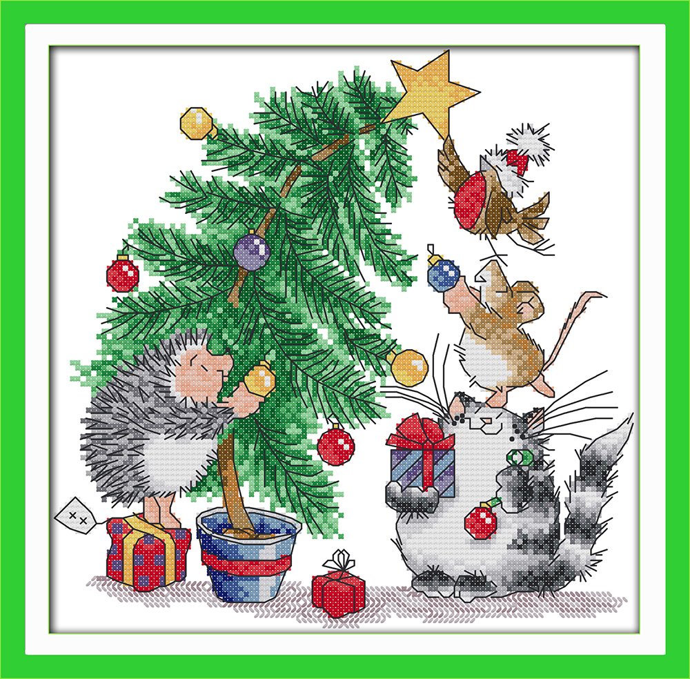 Stitchmelody Stamped Cross Stitch Kits,11CT Printed Pattern Embroidery Kit DIY Home Decor-Happy New Year Gift 35cm×35cm