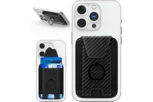 Amzone 3-in-1 Mag Safe Wallet, Leather Wallet with Phone Ring Stand, Mag Safe Wallet with Magnetic Flap for iPhone 15/14/13/12 Series, 7 Card Holder, Carbon Fibre Black