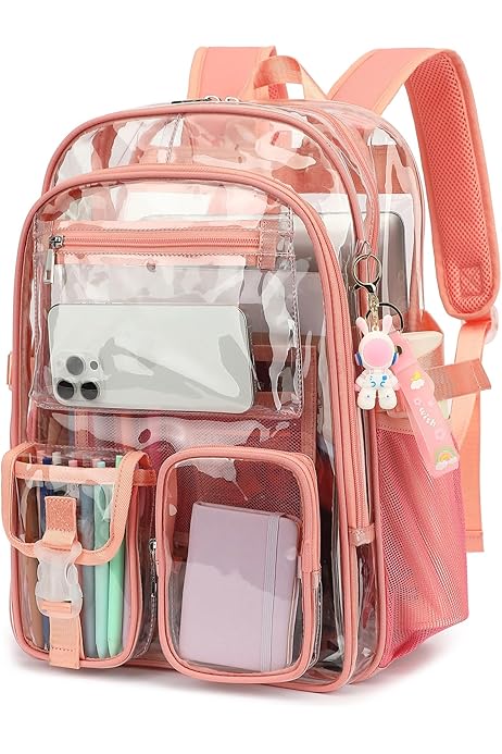 Heavy Duty Pink See Through Backpack Clear Backpacks For Sale