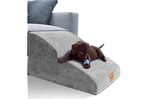 Topmart High Density Extended Foam Dog Ramp&Steps 2 Tiers,11.8" High,Non-Slip Dog Stairs,Soft Foam Pet Ladder with Waterproof Cover,Best for Injured,Older Cats,Pets with Joint Pain