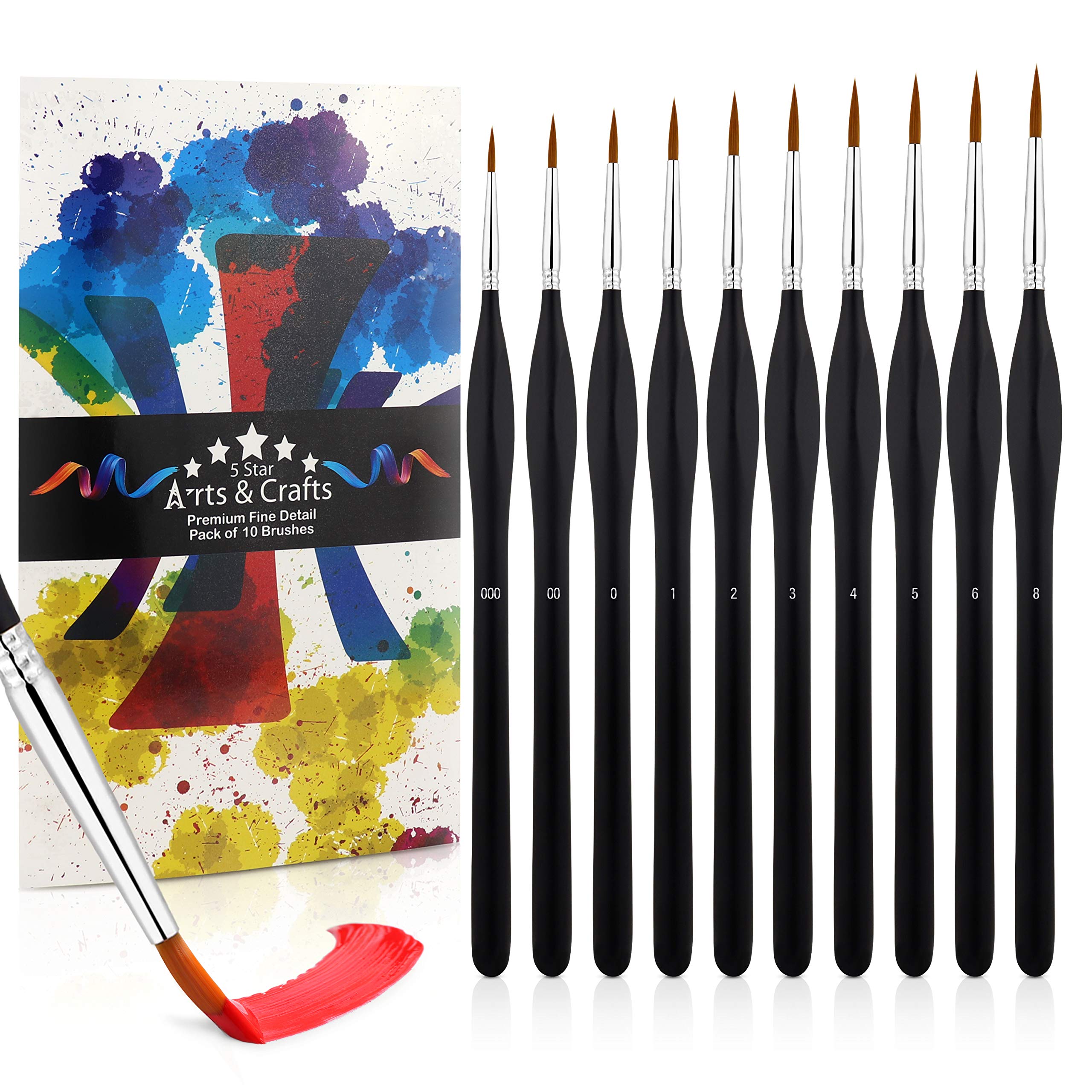 Fine Detail Brushes Premium Set of 10 with Triangular Handles, Miniature Brush for Fine Detailing & Art Painting, Acrylic & Nail, Models, Watercolour, Gouache, Miniatures, Oil, Wargaming Figures