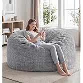 Giant Bean Bag Chair 5FT Adult Bean Bag with Plush Quilted Cover, Grey | Plush Fabric, Portable Handle, Removable Cover, Memory Foam Filling, Relaxing, Living Room, Bedroom, X-Large Bean Bags
