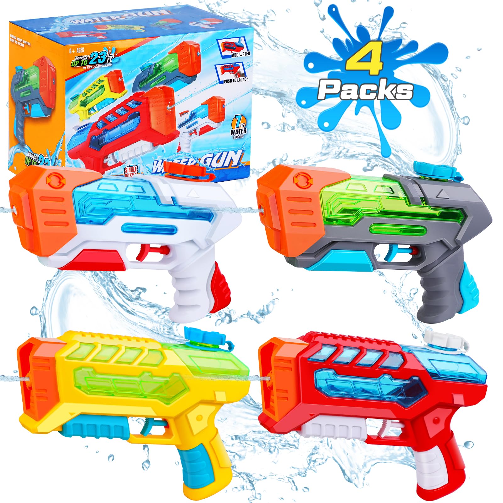 Quanquer Water Pistol for Kids 4 Pcs_Mini Water Gun 23ft Long Range Super Watergun Soaker Blaste for Adults Party Summer Swimming Pool Beach Water Toys for Kids Outdoor