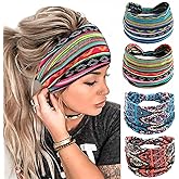 SAWINDA Boho Headband Stretchy Knotted Wide Hair Bands Leaf Turban Yoga Hair Accessories Hair Warps Scarf For Women 4 Pieces