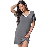 Chamllymers Sleep Shirts for Women Cotton Short Sleeve Night Shirts Soft V-neck Sleepwear Nightgowns